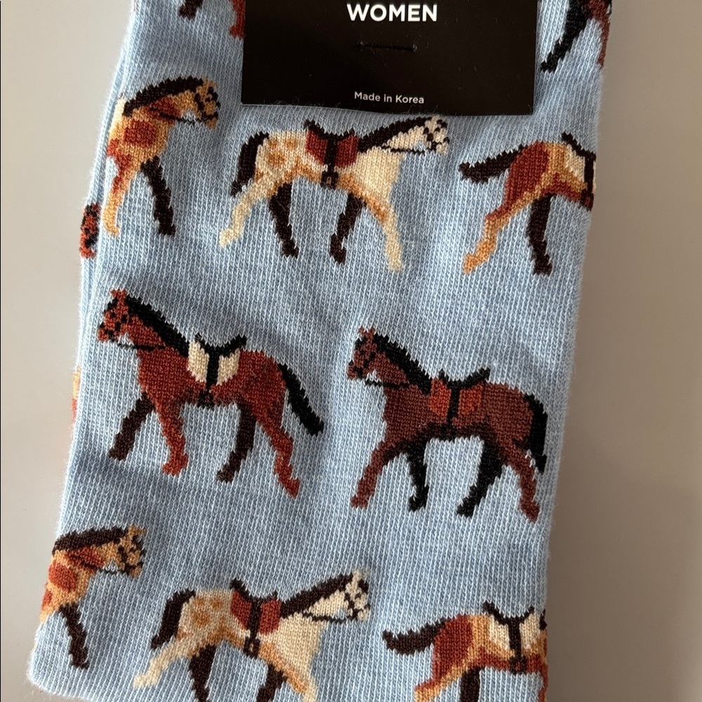 Hot Sox Women’s Horses Fashion Crew Socks Light Blue Brown 9-11 Nwt Equestrian — image 6 of 6